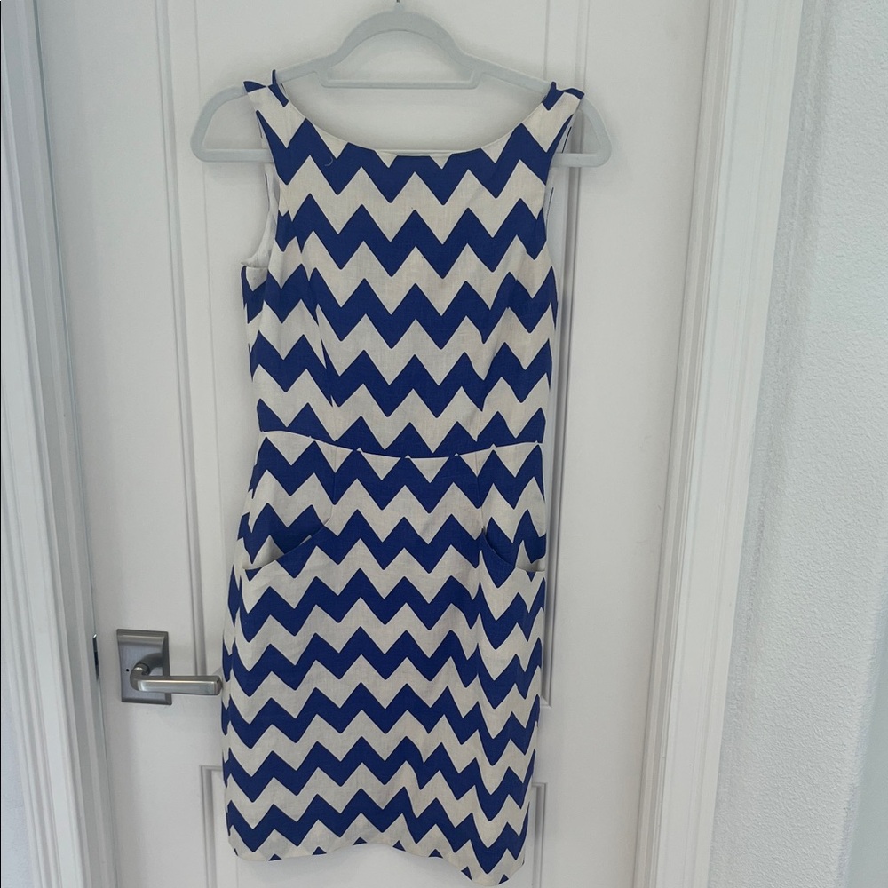 Chevron Sheath Dress in Blue and White